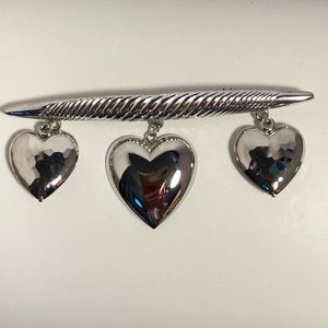 NWT Sterling Silver Bar with 3 Dangling Hearts